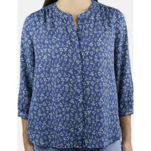 Jachs Girlfriend Women’s Blue 3/4 Sleeve Blouse Large Button Up Floral - Picture 3 of 8